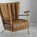 Hand Forged Metal Vintage Leather Armchair Cigar Chair