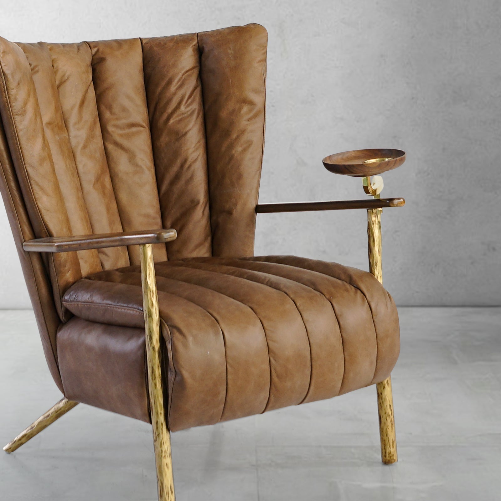 Hand Forged Metal Vintage Leather Armchair Cigar Chair