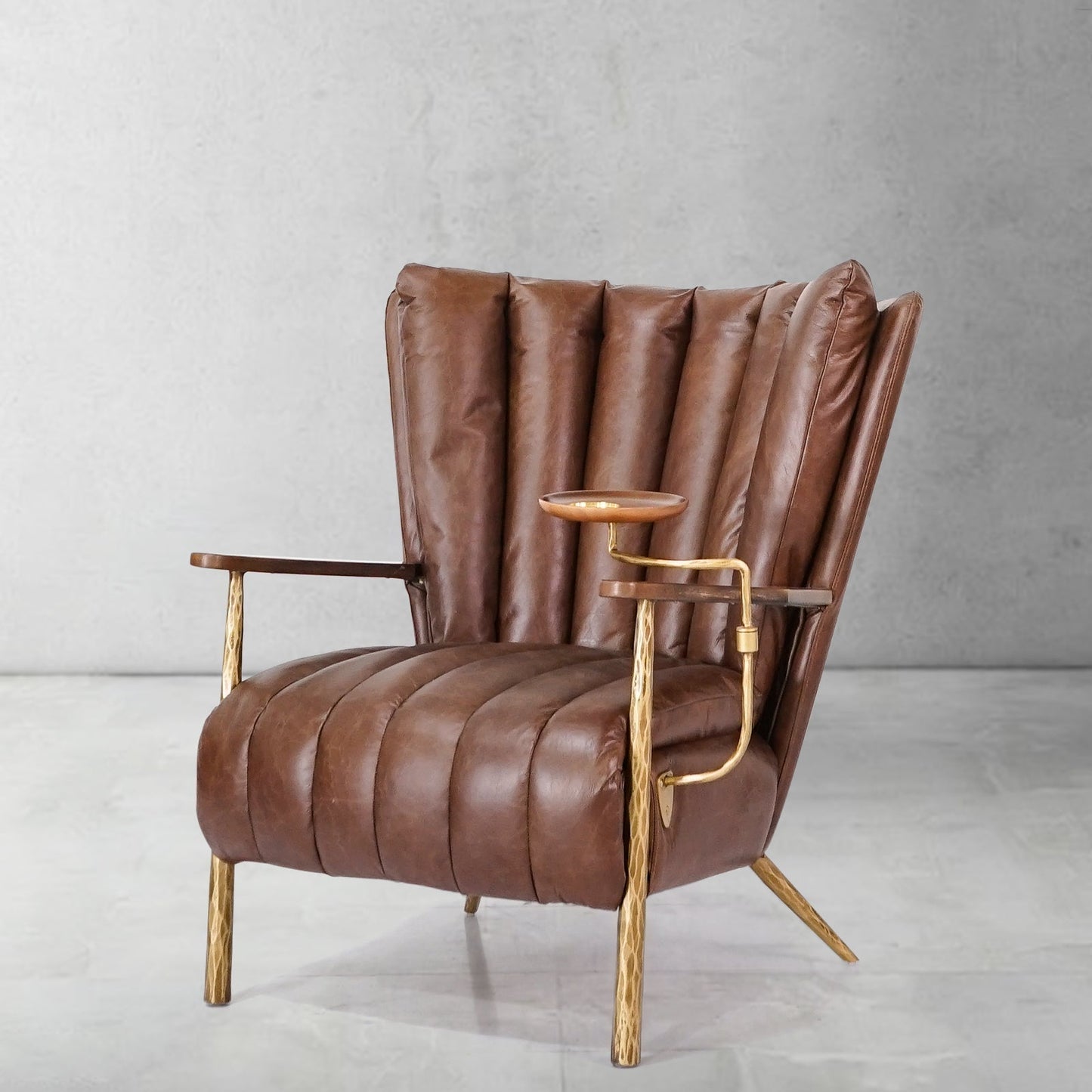 Hand Forged Metal Vintage Leather Armchair Cigar Chair