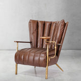 Hand Forged Metal Vintage Leather Armchair Cigar Chair