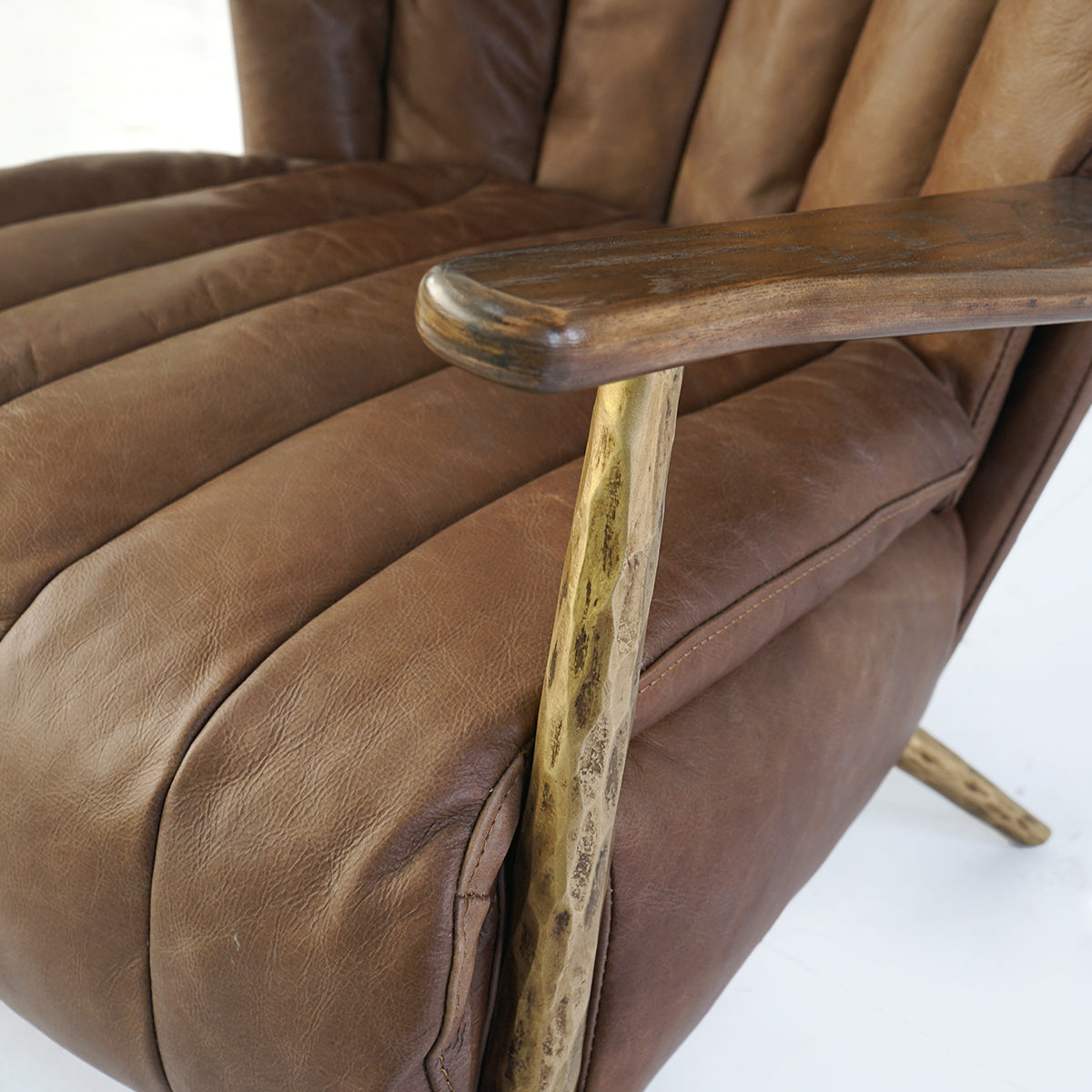 Hand Forged Metal Vintage Leather Armchair Cigar Chair