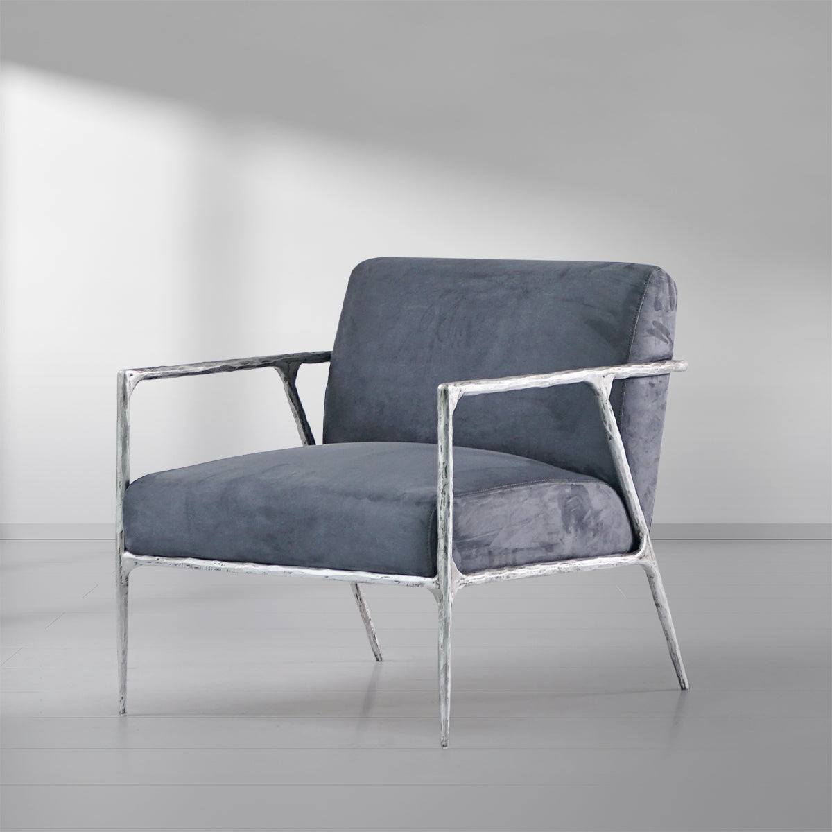 Hand Forged Metal Retro Silver Iron Frame Track Armchair