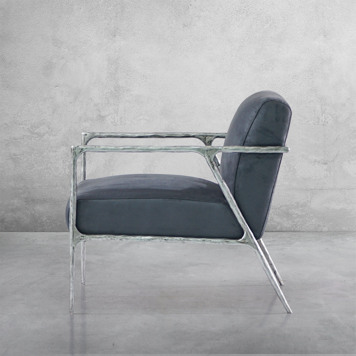 Hand Forged Metal Retro Silver Iron Frame Track Armchair