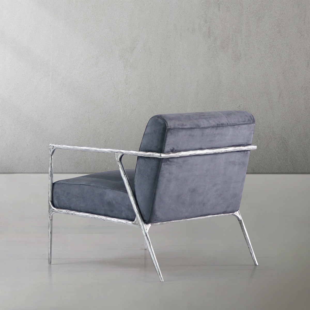 Hand Forged Metal Retro Silver Iron Frame Track Armchair