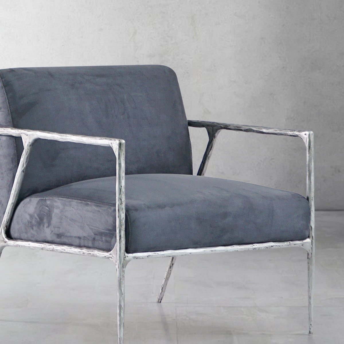 Hand Forged Metal Retro Silver Iron Frame Track Armchair