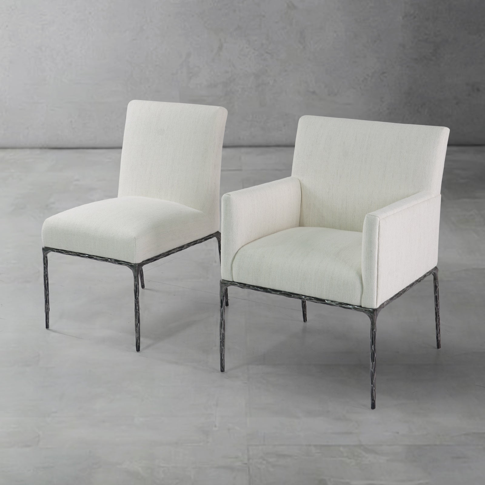 Hand Forged Metal Minimalist Fabric Dining Chair