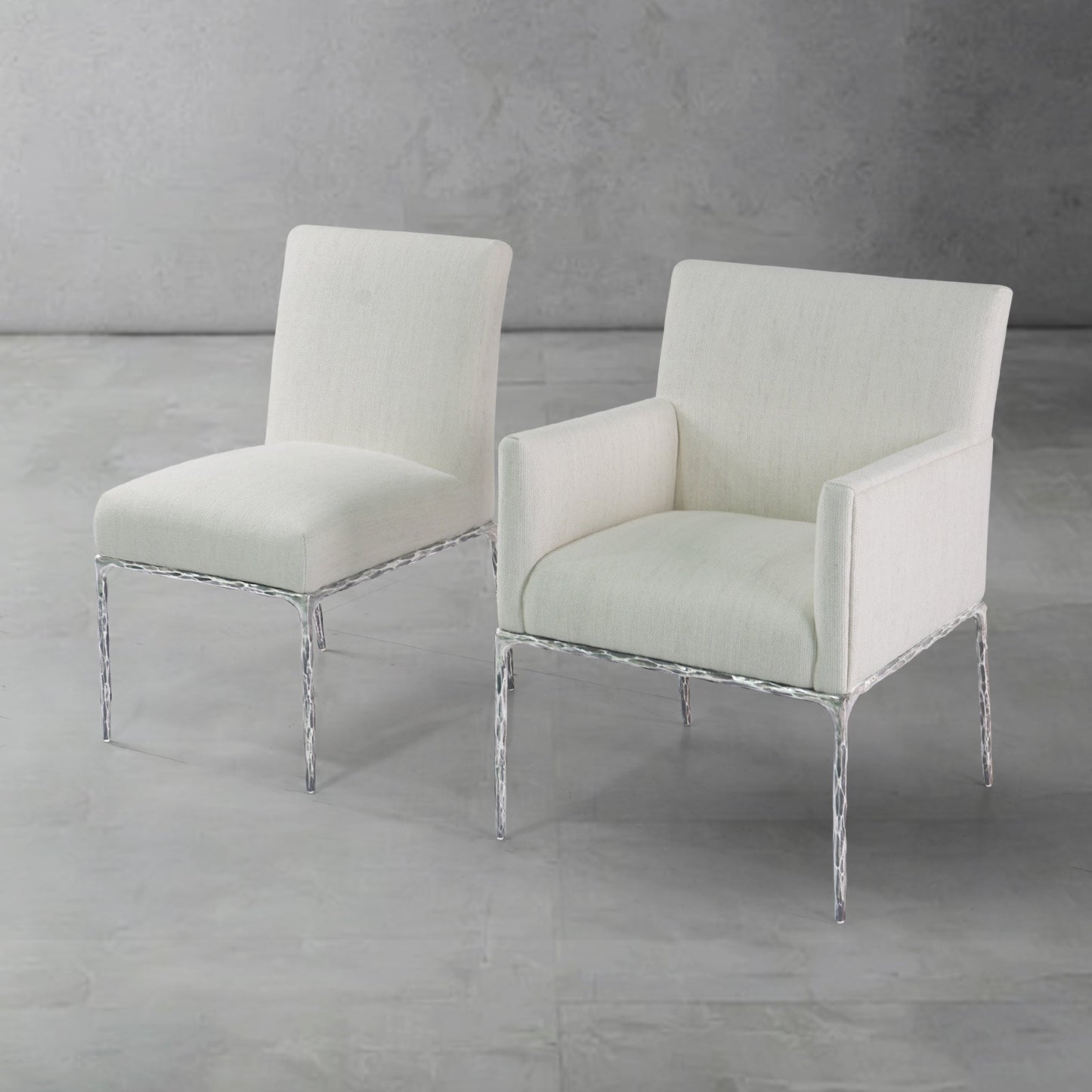 Hand Forged Metal Track Fabric Lounge Armchair