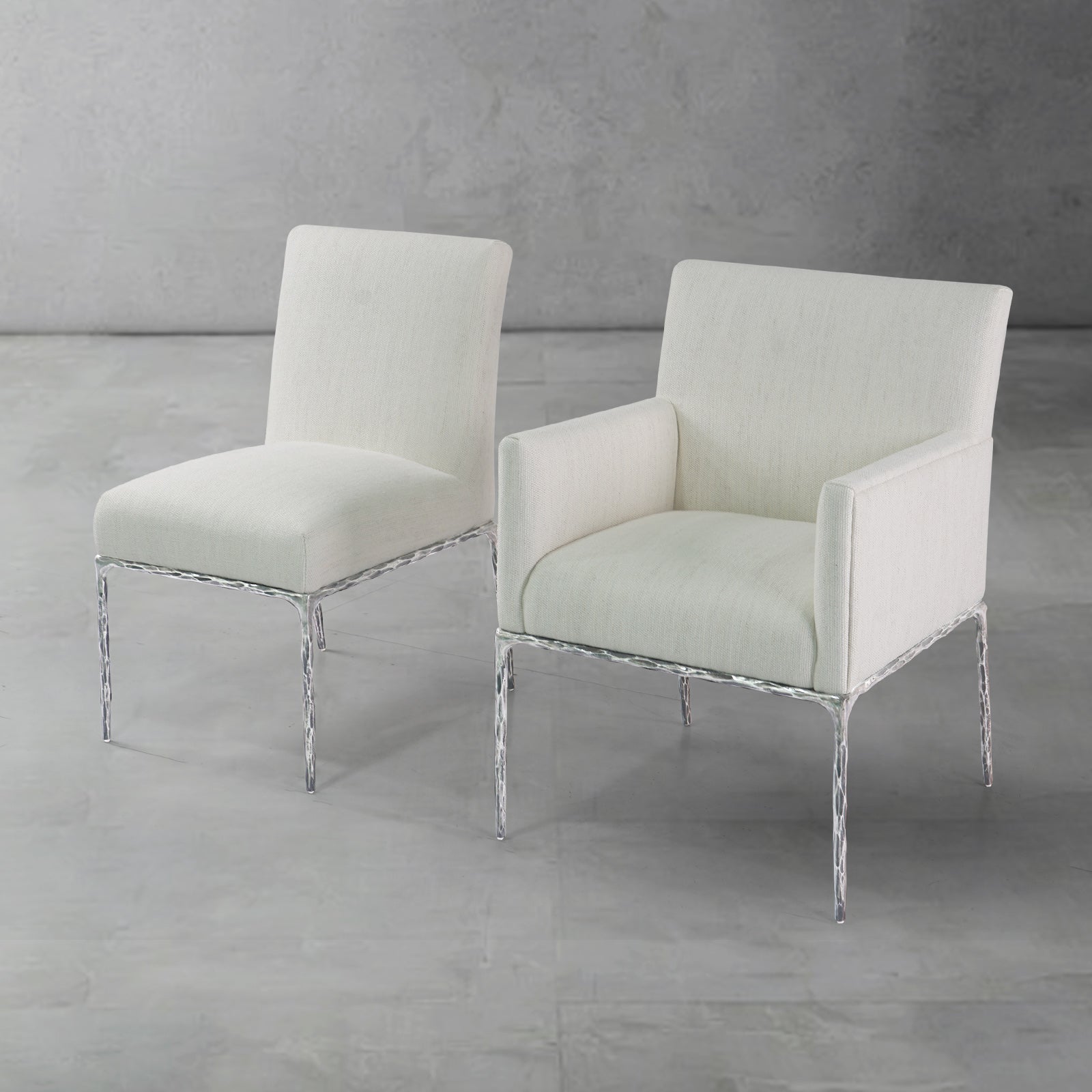 Hand Forged Metal Track Fabric Lounge Armchair
