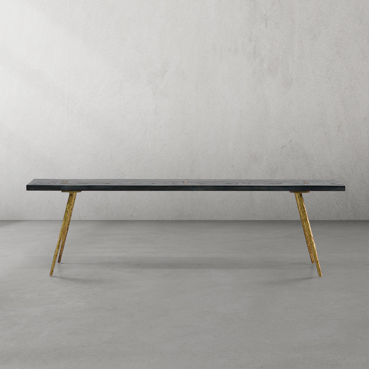 Hand Forged Metal Retro Copper Frame Solid Wood Dining Bench