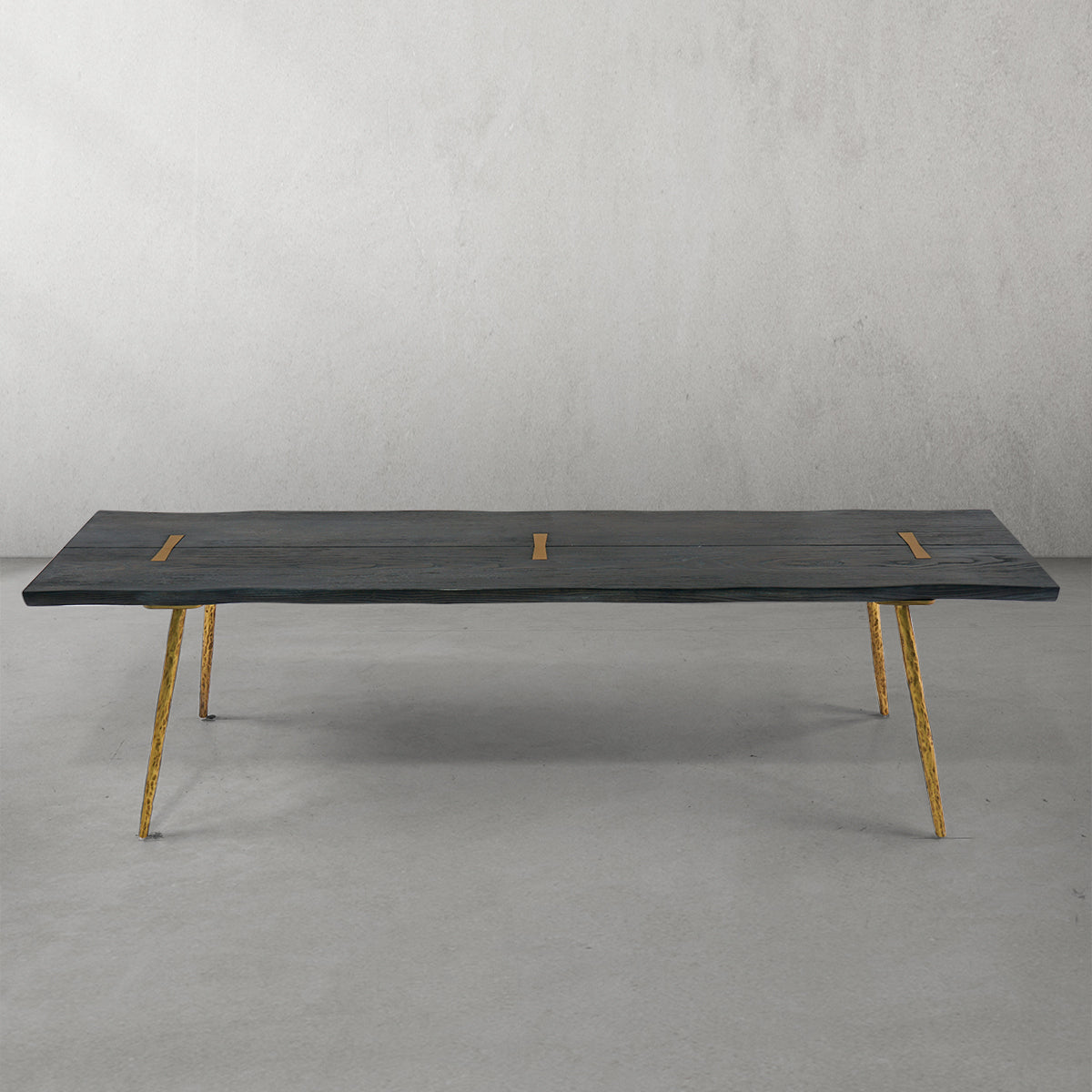 Hand Forged Metal Retro Copper Frame Solid Wood Dining Bench