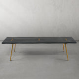 Hand Forged Metal Retro Copper Frame Solid Wood Dining Bench