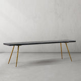 Hand Forged Metal Retro Copper Frame Solid Wood Dining Bench