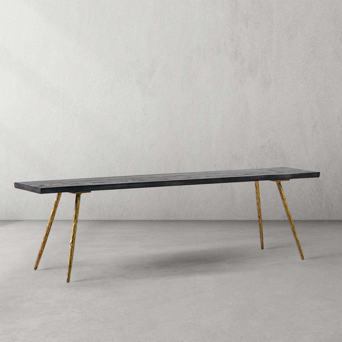 Hand Forged Metal Retro Copper Frame Solid Wood Dining Bench