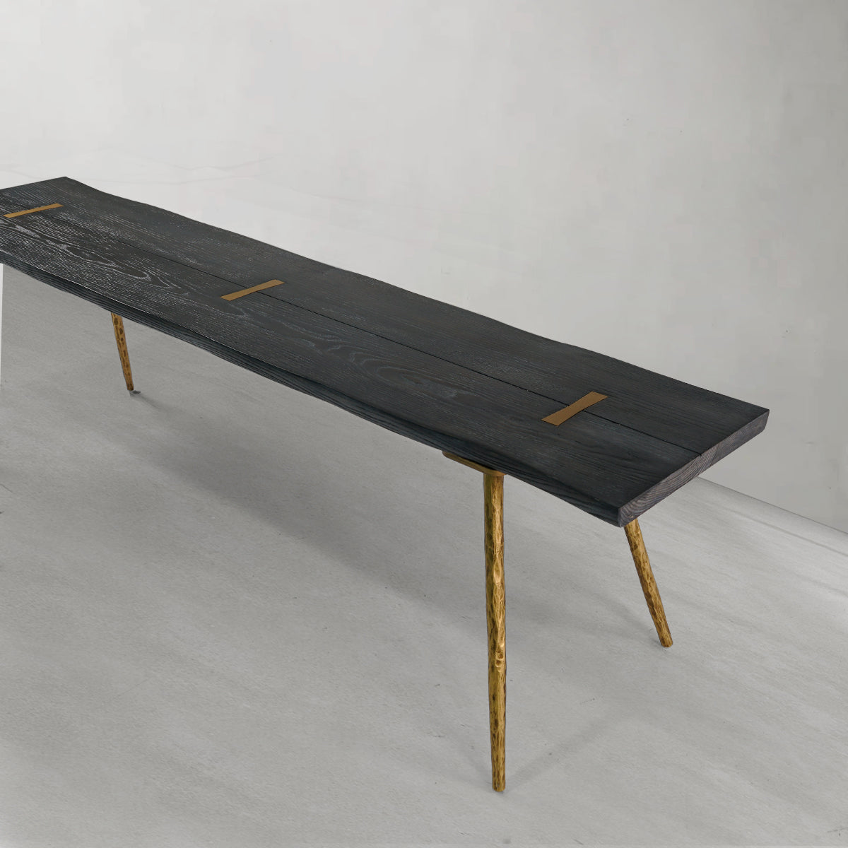 Hand Forged Metal Retro Copper Frame Solid Wood Dining Bench