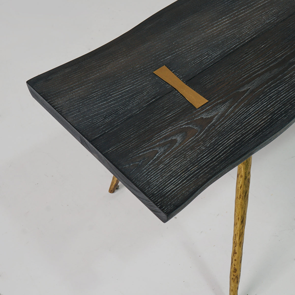 Hand Forged Metal Retro Copper Frame Solid Wood Dining Bench