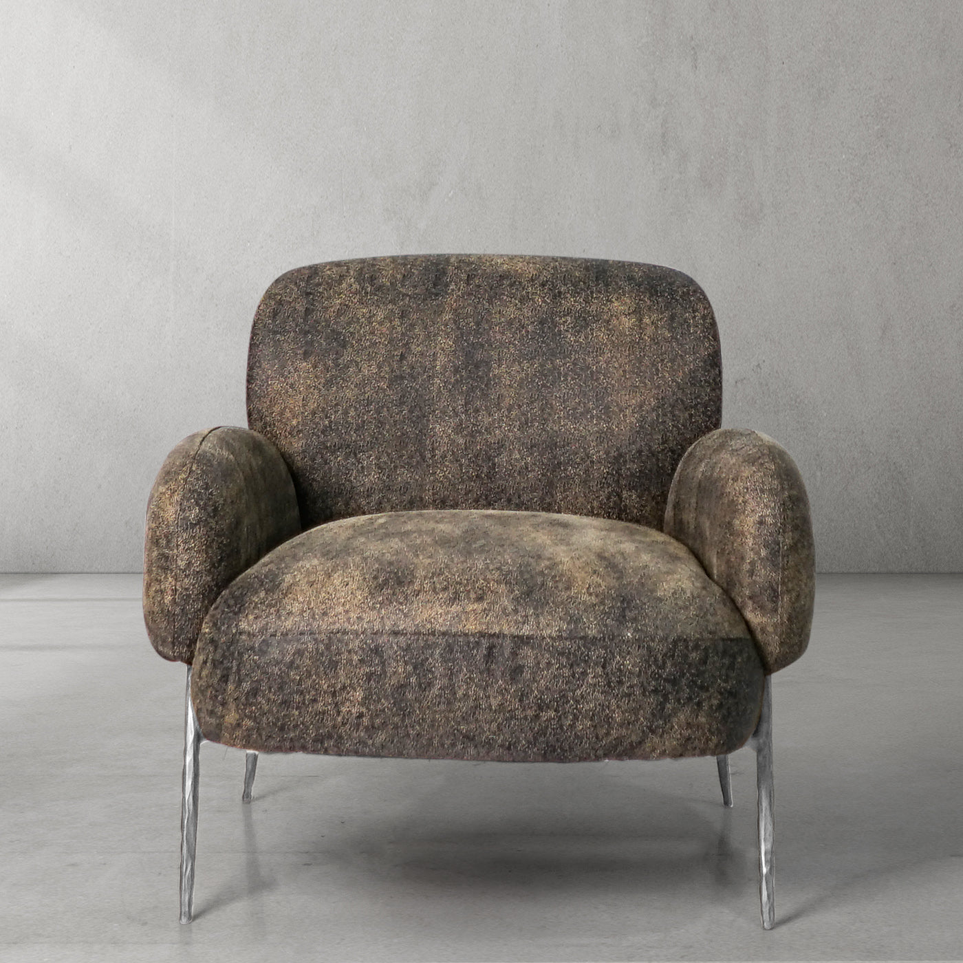 Hand Forged Metal Vintage Pearl Grain Cowhide Lounge Chair