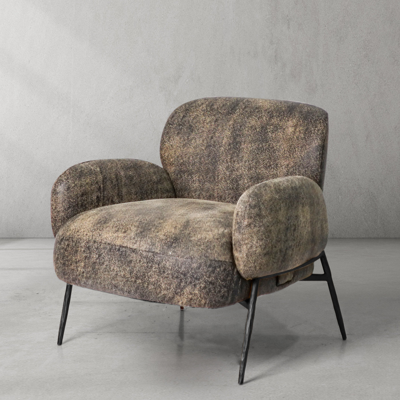 Hand Forged Metal Vintage Pearl Grain Cowhide Lounge Chair