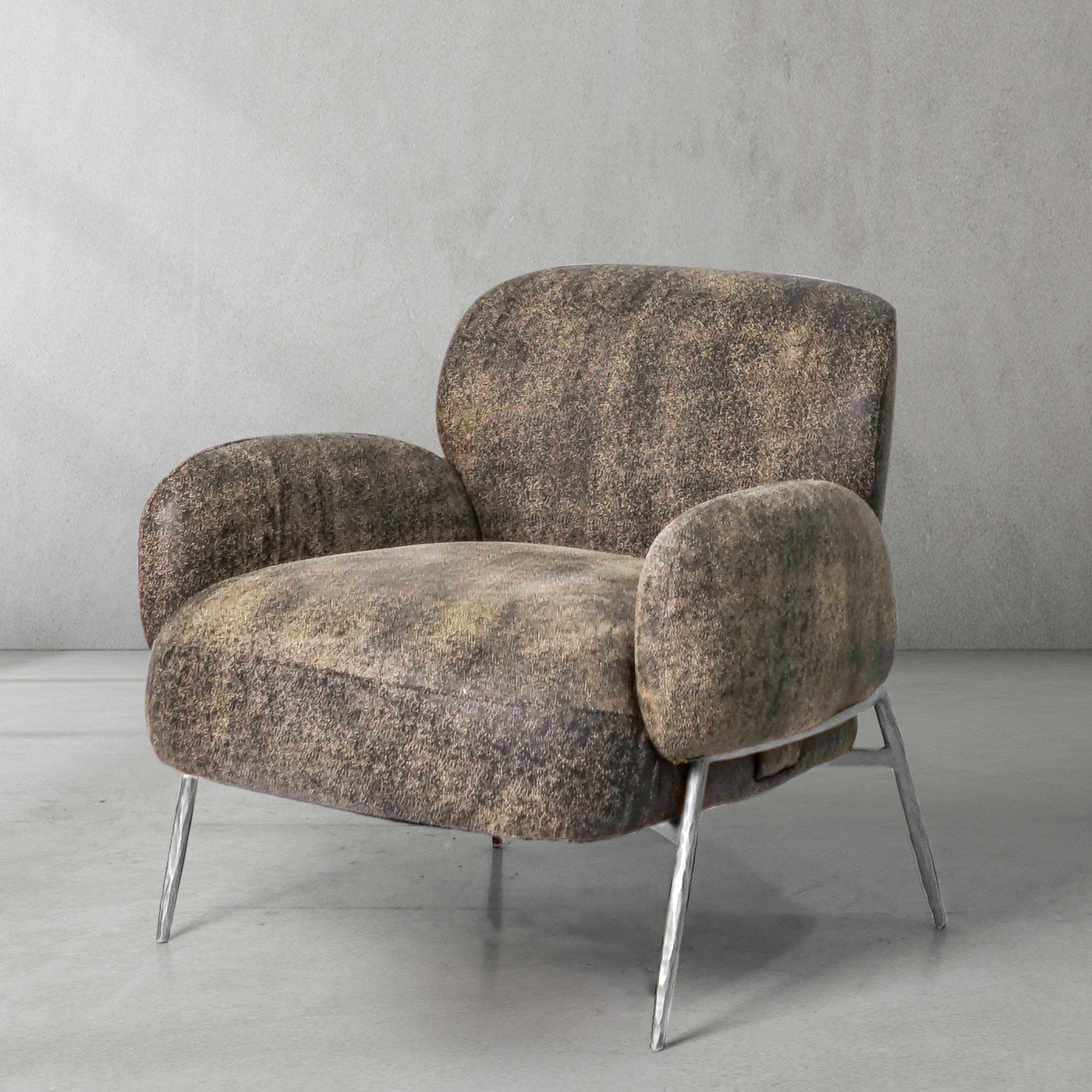 Hand Forged Metal Vintage Pearl Grain Cowhide Lounge Chair