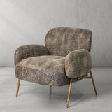 Hand Forged Metal Vintage Pearl Grain Cowhide Lounge Chair