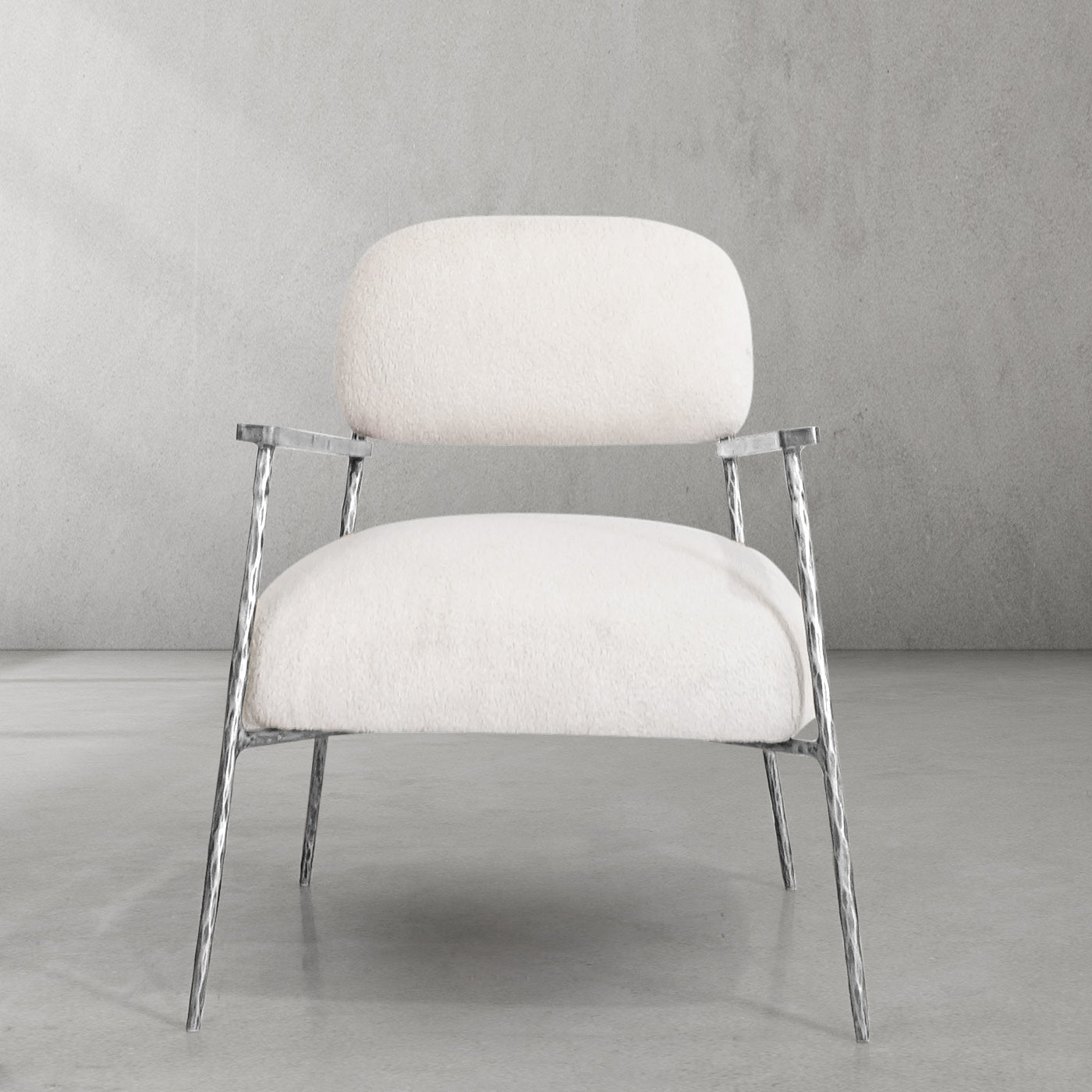 Hand Forged Metal White Pure Wood Handrail Chair