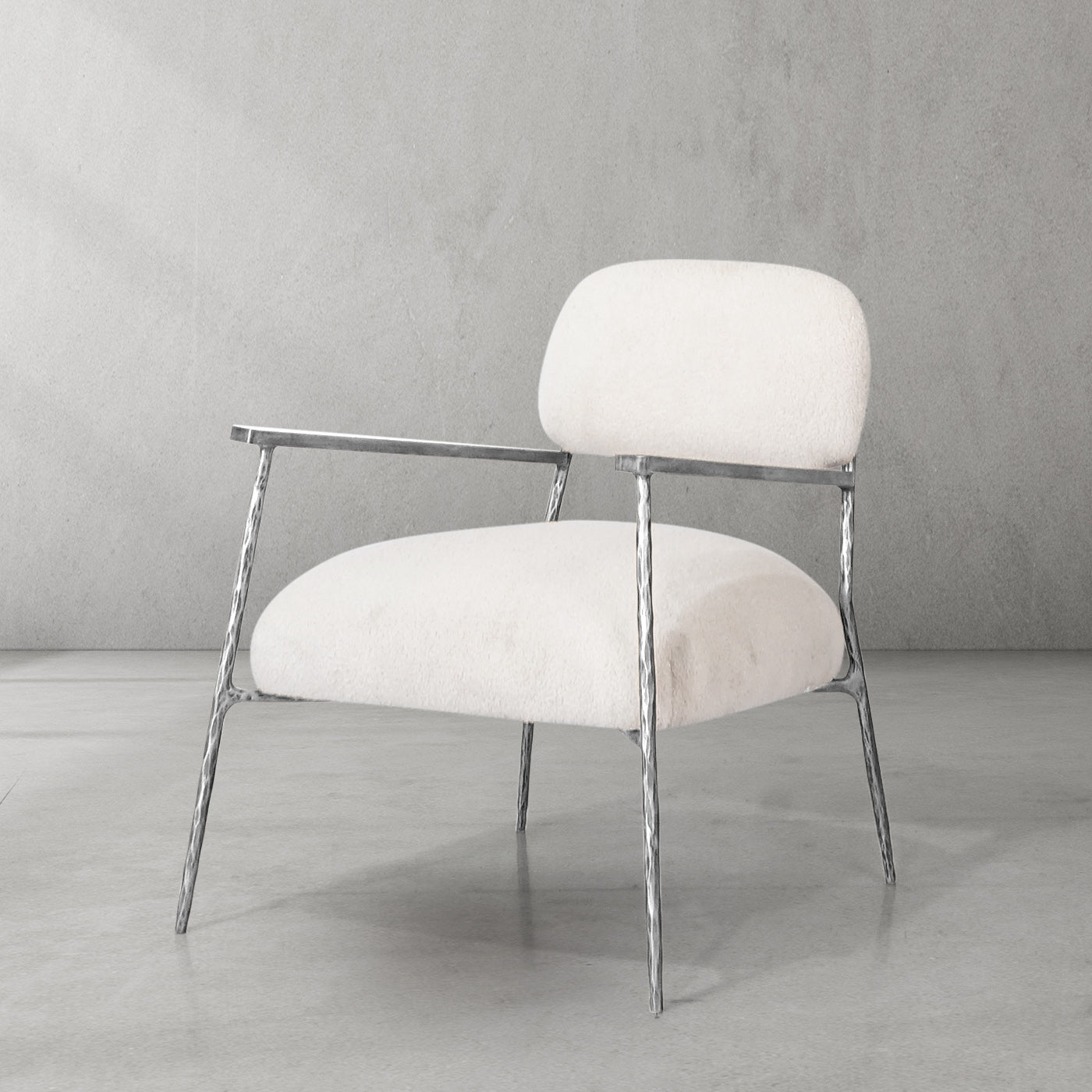 Hand Forged Metal White Pure Wood Handrail Chair