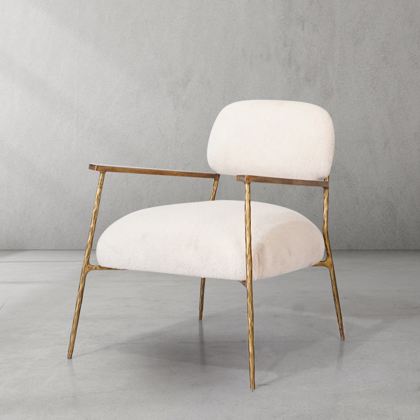 Hand Forged Metal White Pure Wood Handrail Chair