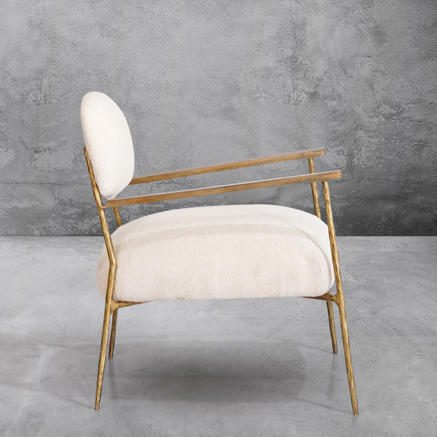 Hand Forged Metal White Pure Wood Handrail Chair