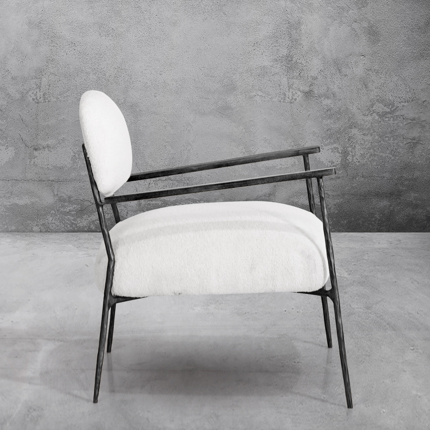 Hand Forged Metal White Pure Wood Handrail Chair