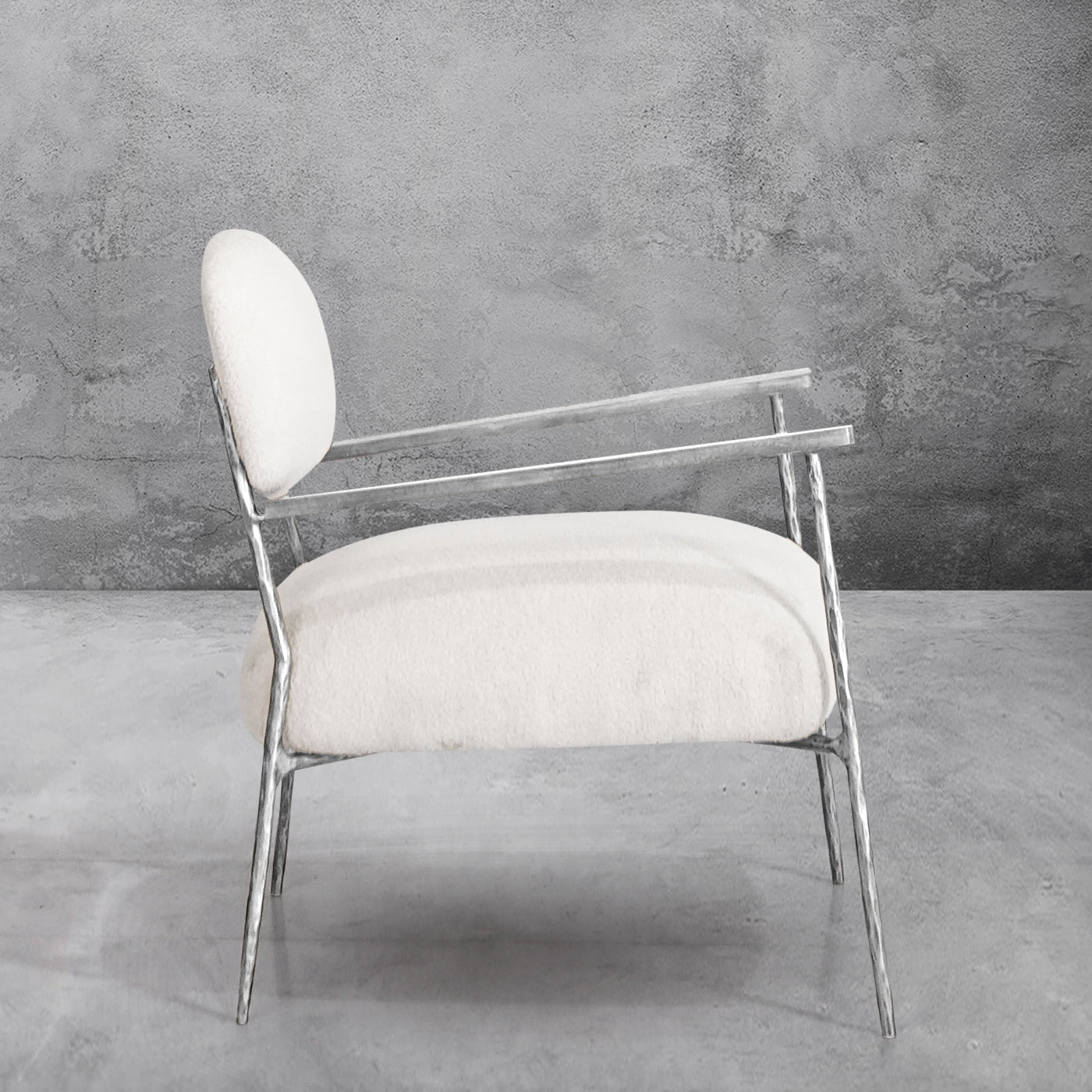 Hand Forged Metal White Pure Wood Handrail Chair