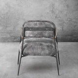 Hand-Forged Metal Grey Pearl Grain Leather Armchair