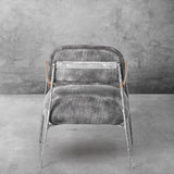 Hand-Forged Metal Grey Pearl Grain Leather Armchair
