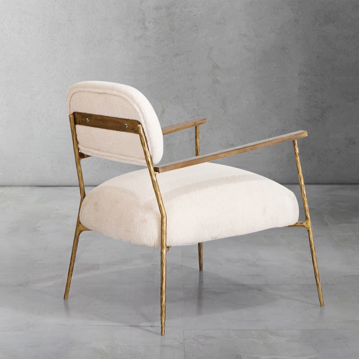 Hand Forged Metal White Pure Wood Handrail Chair