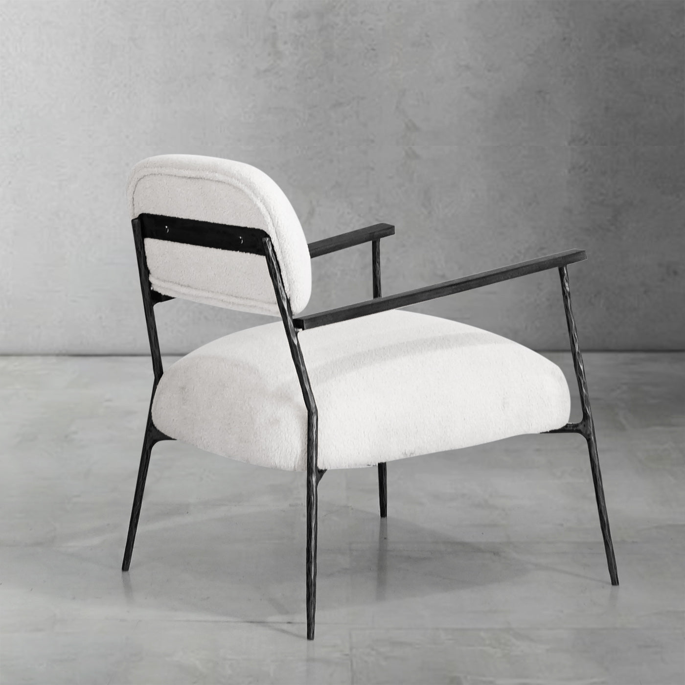 Hand Forged Metal White Pure Wood Handrail Chair