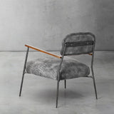 Hand-Forged Metal Grey Pearl Grain Leather Armchair