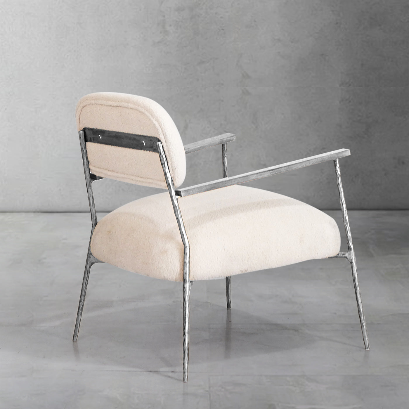 Hand Forged Metal White Pure Wood Handrail Chair