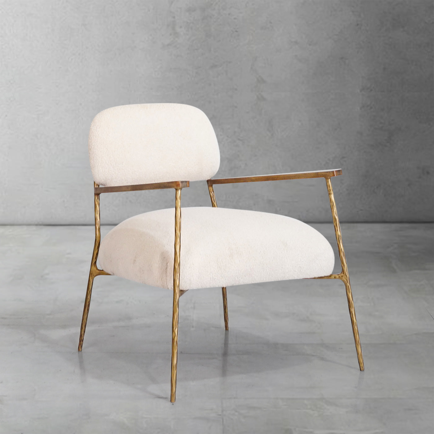 Hand Forged Metal White Pure Wood Handrail Chair