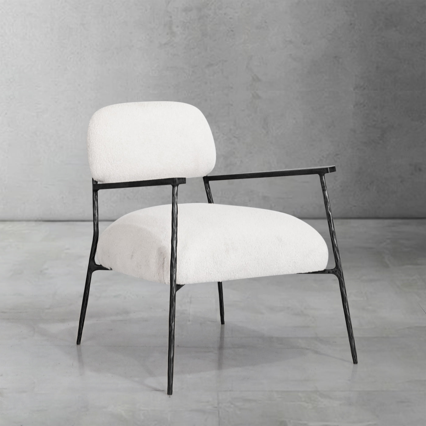 Hand Forged Metal White Pure Wood Handrail Chair