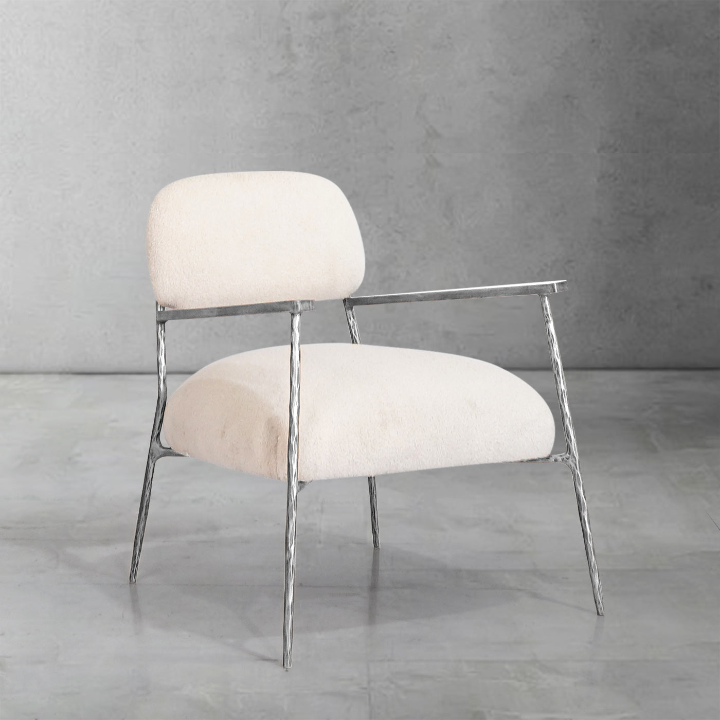 Hand Forged Metal White Pure Wood Handrail Chair