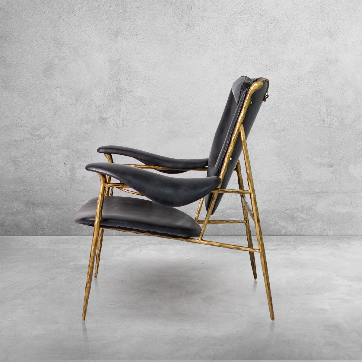 Hand-Forged Metal Enamel Wooden Plate Leather Armchair