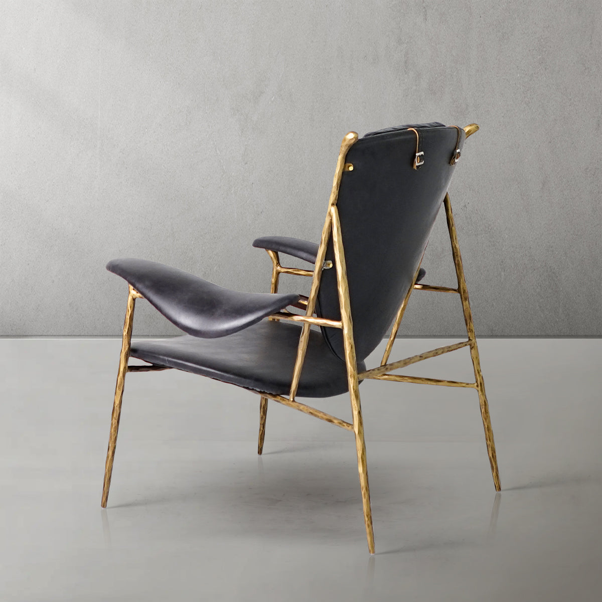 Hand-Forged Metal Enamel Wooden Plate Leather Armchair