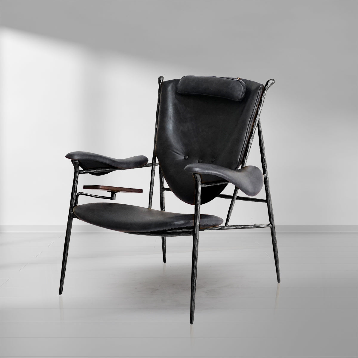 Hand-Forged Metal Enamel Wooden Plate Leather Armchair