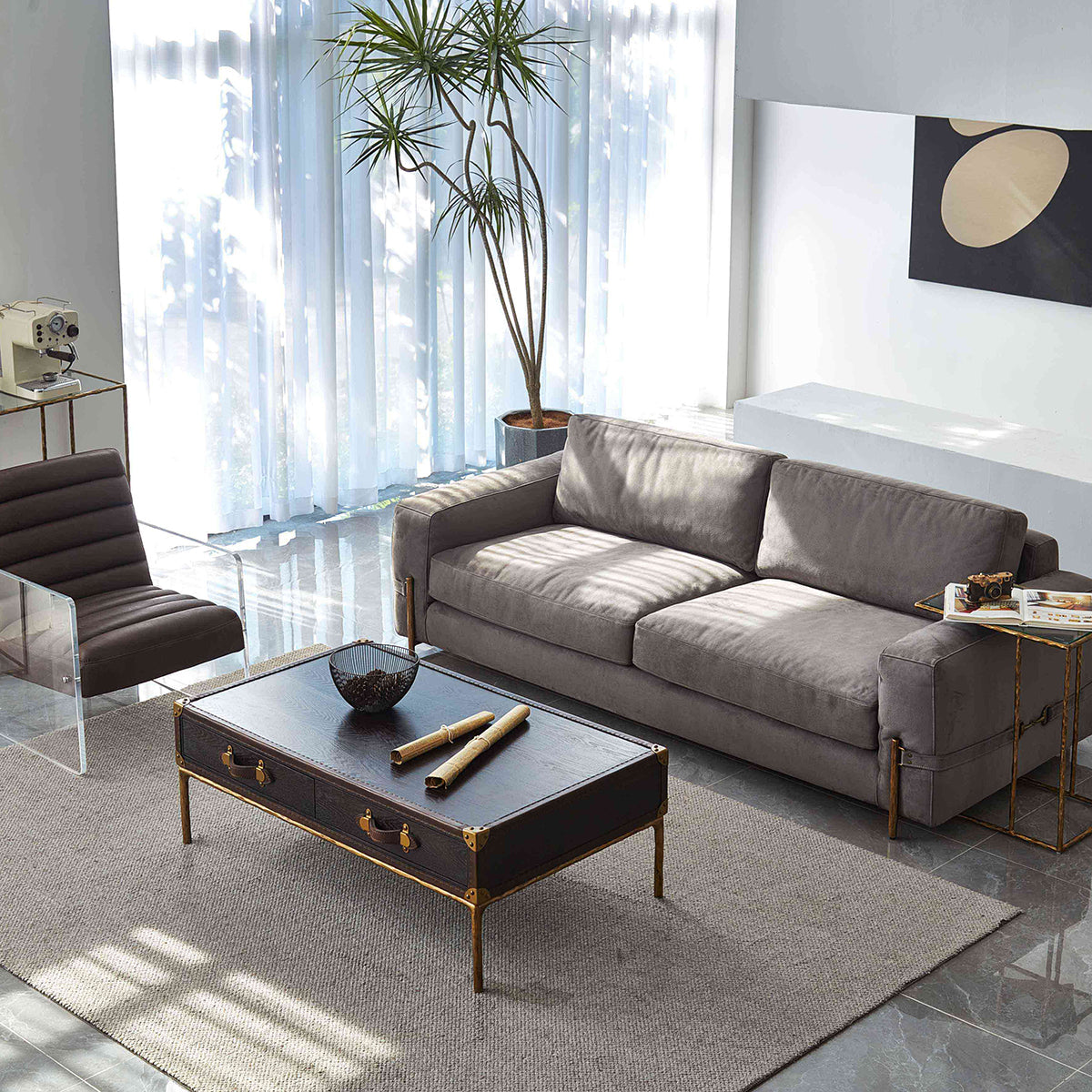 Hand Forged Metal Vintage Leather Square Coffee Table