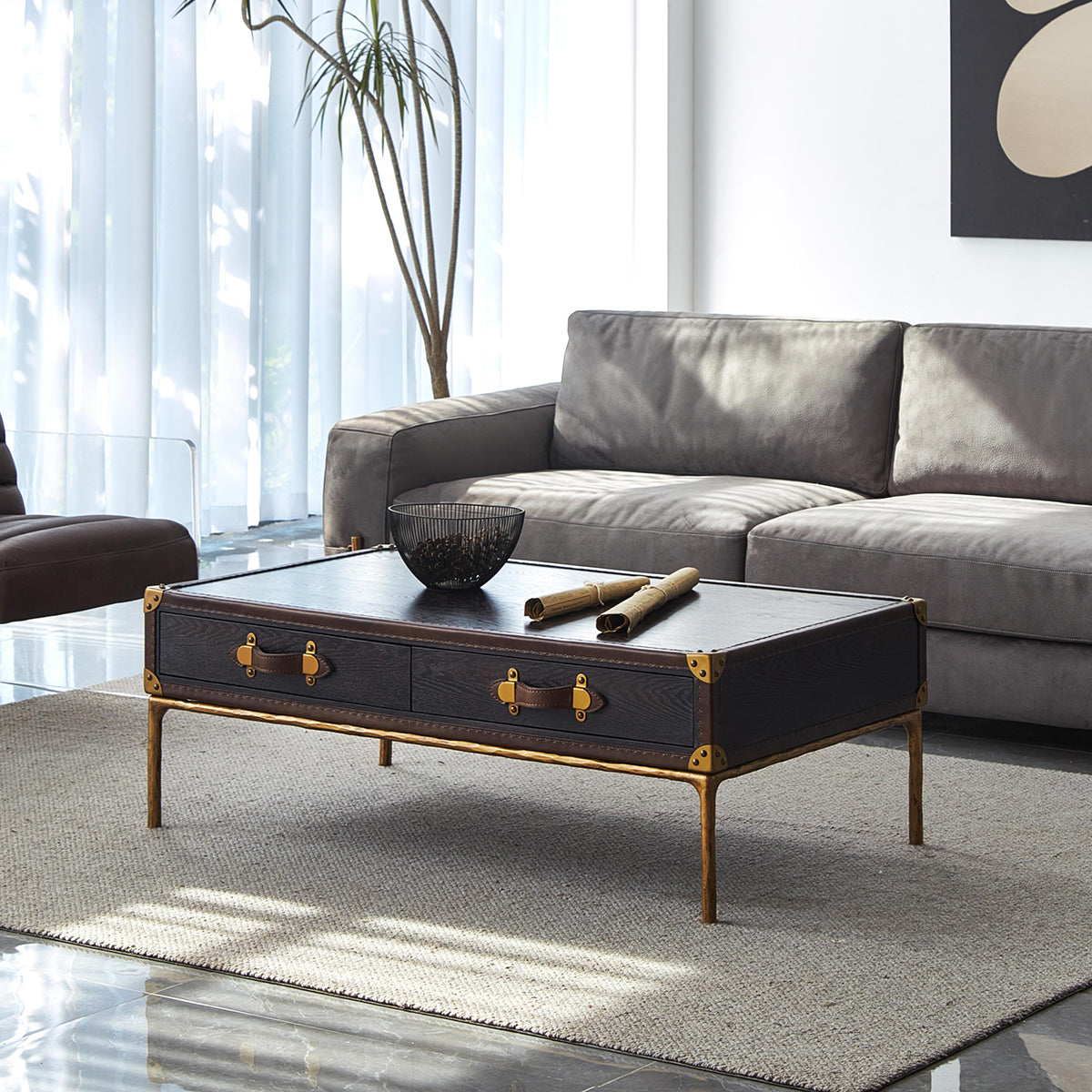 Hand Forged Metal Vintage Leather Square Coffee Table