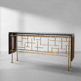 Hand-Forged Metal Metal Frame Rattan Console Table
