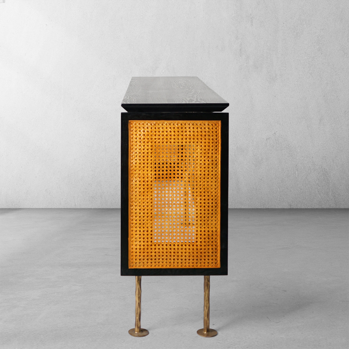 Hand-Forged Metal Metal Frame Rattan Console Table