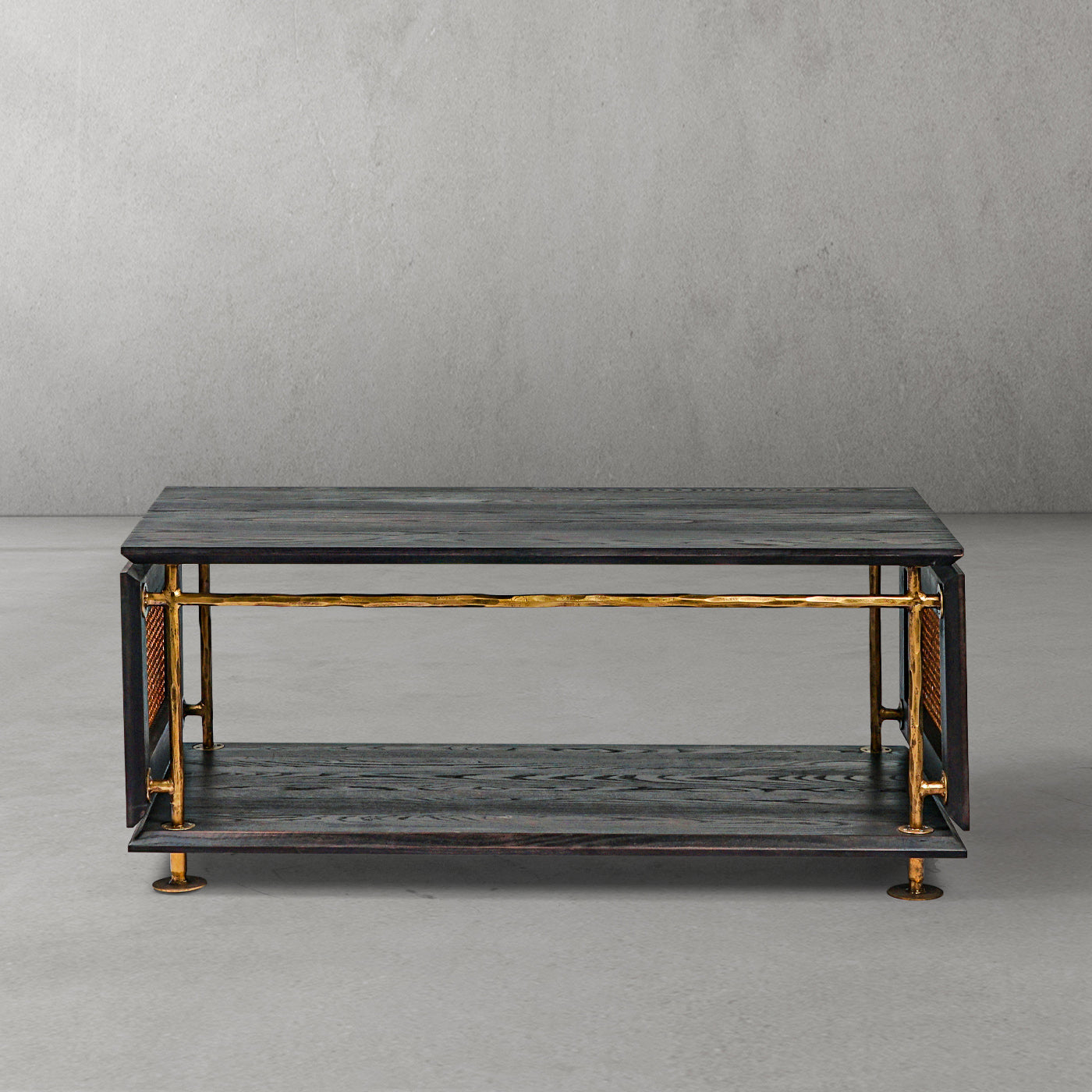 Hand Forged Metal Vintage Rattan Wooden Coffee Table