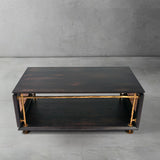Hand Forged Metal Vintage Rattan Wooden Coffee Table