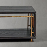 Hand Forged Metal Vintage Rattan Wooden Coffee Table