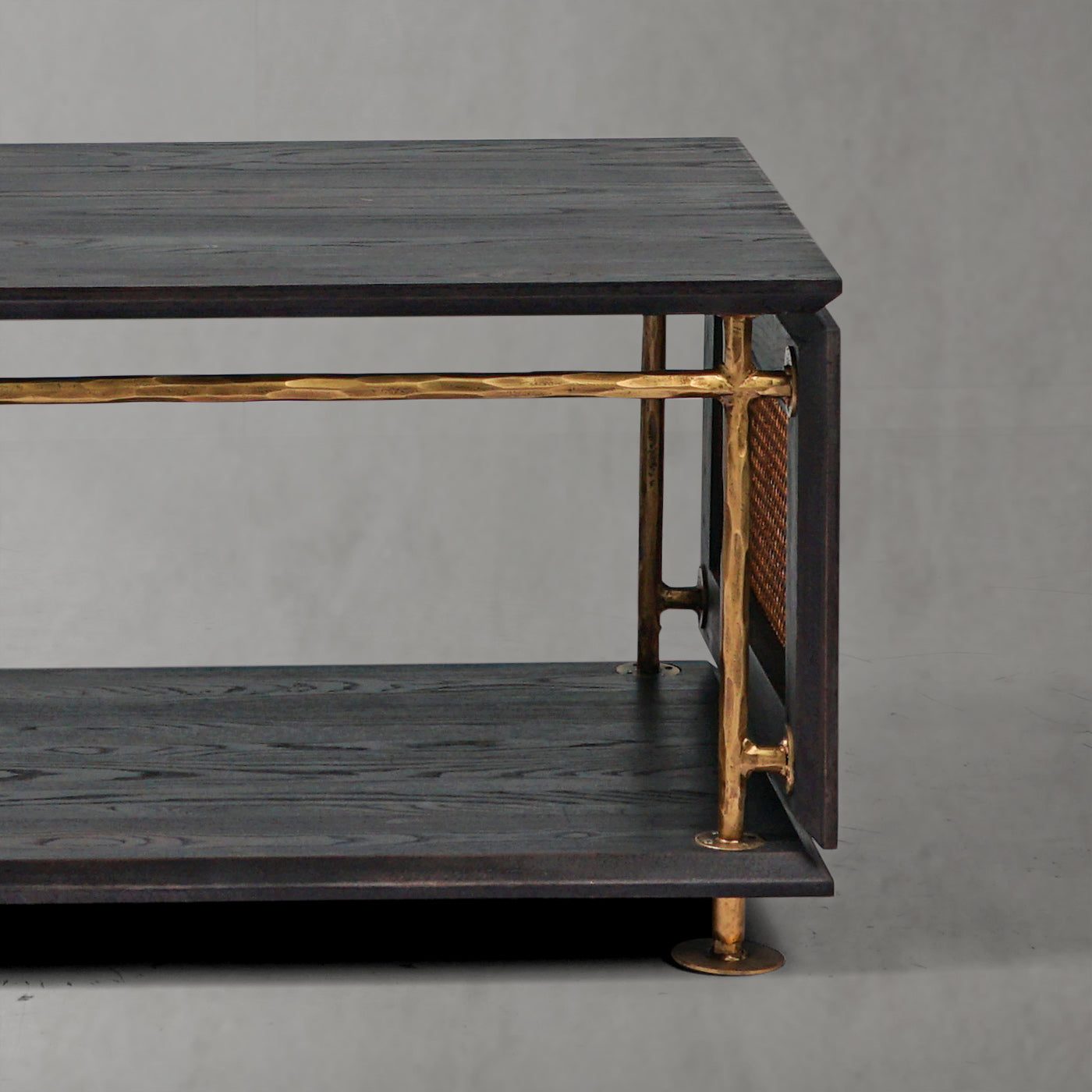 Hand Forged Metal Vintage Rattan Wooden Coffee Table