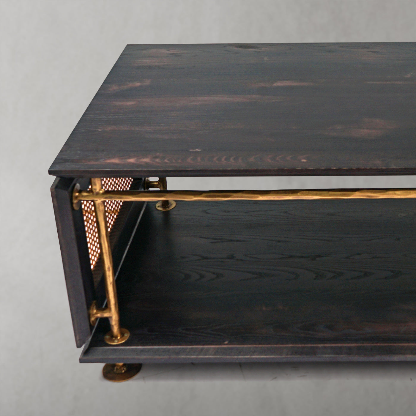 Hand Forged Metal Vintage Rattan Wooden Coffee Table